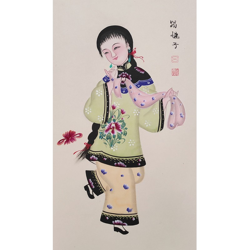 《踢毽子》扑灰年画